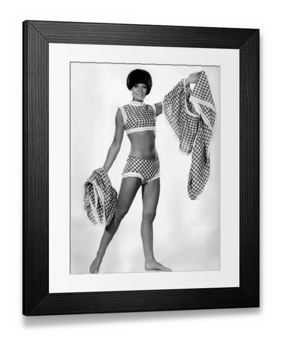 Framed Print : Clothing Misc. 1966: Marilyn Rickard modelling Ginham beachwear suit. May 1966 P006688 Framed Print : Clothing Misc. 1966: Marilyn Rickard modelling Ginham beachwear suit. May 1966 P006688