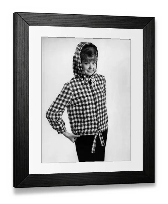 Framed Print : Reveille Fashions 1966: Ann Jarvis wearing check hoodie coat. January 1966 P006671 Framed Print : Reveille Fashions 1966: Ann Jarvis wearing check hoodie coat. January 1966 P006671