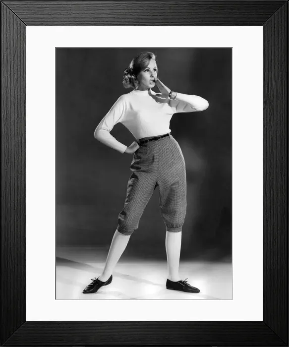 Framed Print : Reveille Fashions 1963: Marie Louise modelling cycling shorts and sweaters