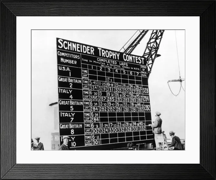 Framed Print : Britain Keeps the Schneider Trophy: One of the scoring boards which kept the spectators Framed Print : Britain Keeps the Schneider Trophy: One of the scoring boards which kept the spectators