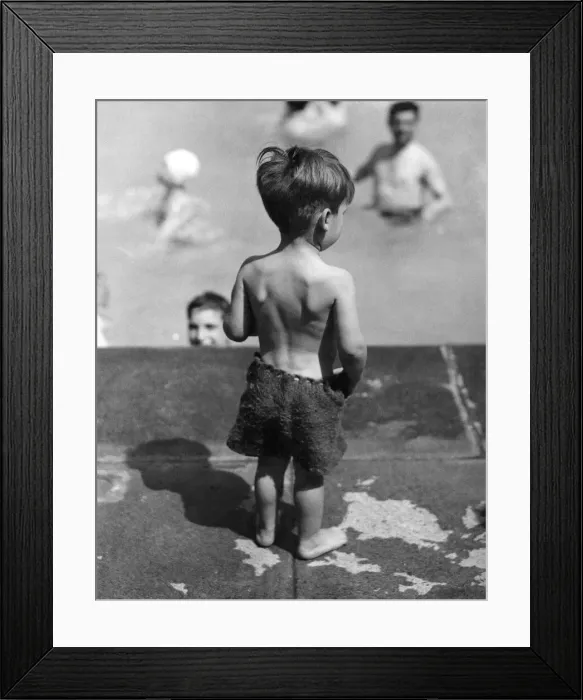 Framed Print : David Snowdon age 1 seen here at a West London Lido wearing woolen swimming trunks