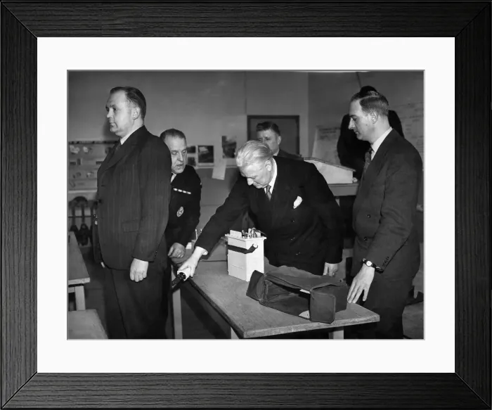 Framed Print : Manchester Civil Defence first demonstration of Radioactive detection. Ald D Framed Print : Manchester Civil Defence first demonstration of Radioactive detection. Ald D