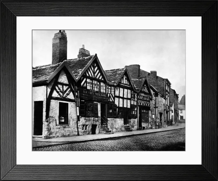 Framed Print : Old houses at Salford Cross, 1875. July 1956 P005423