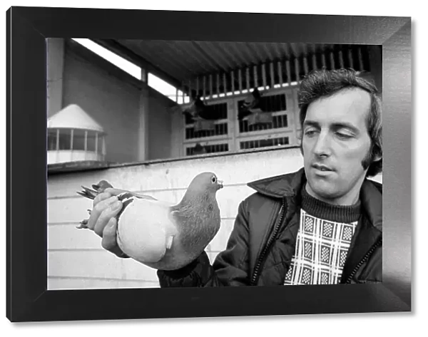 Pigeon fancier Paul Smith of Stotfold, Beds. January 1975. 75-00357-002