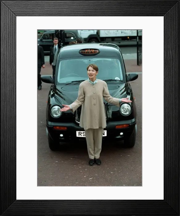 Framed Print : Motor Show October 97 Glenda Jackson junior transport minister standing in front of Framed Print : Motor Show October 97 Glenda Jackson junior transport minister standing in front of