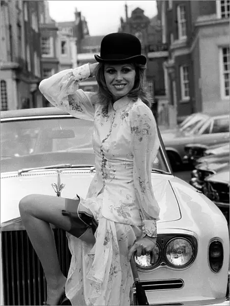 Joanna Lumley stars as Purdy in New Avengers 1976 poses in front of Silver shadow