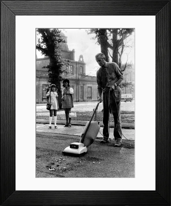 Framed Print : Most gardeners would use a lawn mower. But the man in the patched trousers is a cut above Framed Print : Most gardeners would use a lawn mower. But the man in the patched trousers is a cut above