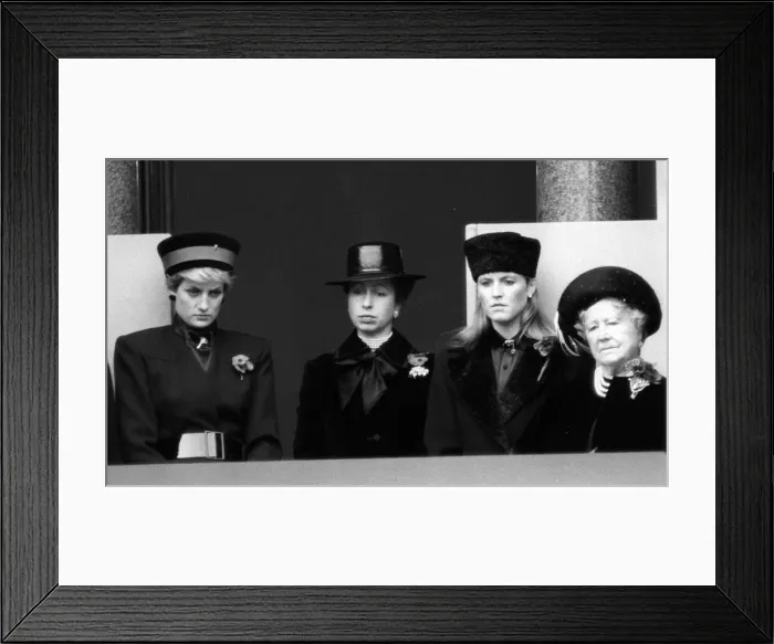Framed Print : Queen Mother on balcony overlooking the Cenotaph with Princess Anne Framed Print : Queen Mother on balcony overlooking the Cenotaph with Princess Anne