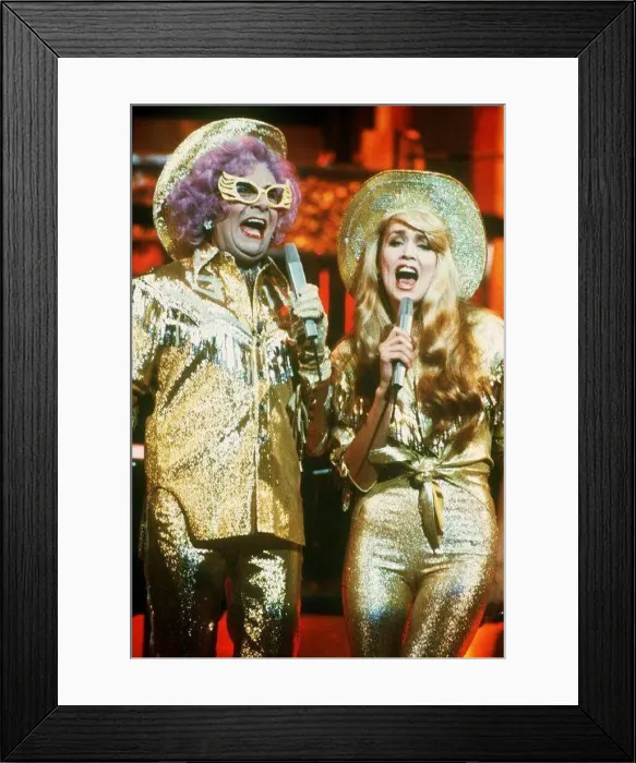 : Dame Edna Everage with Jerry Hall at a Royal Variety Performance : Dame Edna Everage with Jerry Hall at a Royal Variety Performance