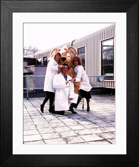 Framed Print : Sue Cook Terry Wogan Joanna Lumley and Pudsey bear at the launching of the BBC Children Framed Print : Sue Cook Terry Wogan Joanna Lumley and Pudsey bear at the launching of the BBC Children
