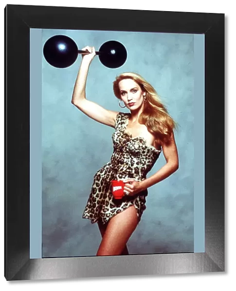 Jerry Hall Model dressed to advertise chicken bovril for a commercial