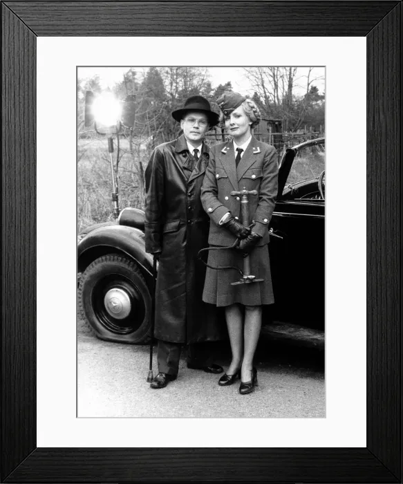 Framed Print : TV Progs Allo Allo Richard Gibson in Leather coat with Kim Hartman Framed Print : TV Progs Allo Allo Richard Gibson in Leather coat with Kim Hartman