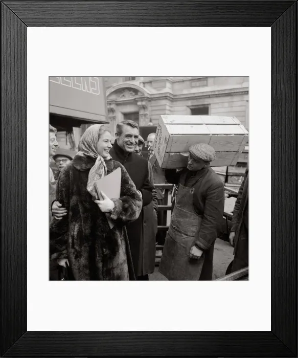 Framed Print : Ingrid Bergman December1957 filming in Covent Garden London with Cary Grant