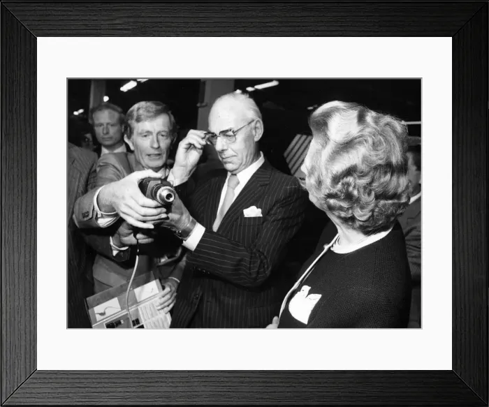 Framed Print : Margaret Thatcher with husband Dennis visits the Black and Decker Factory in Spennymore Framed Print : Margaret Thatcher with husband Dennis visits the Black and Decker Factory in Spennymore