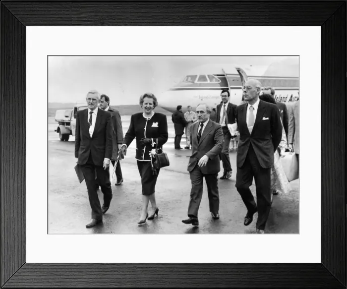 Framed Print : Margaret Thatcher and husband Dennis arrive at Newcastle Airport meeting Jim Denyer Framed Print : Margaret Thatcher and husband Dennis arrive at Newcastle Airport meeting Jim Denyer