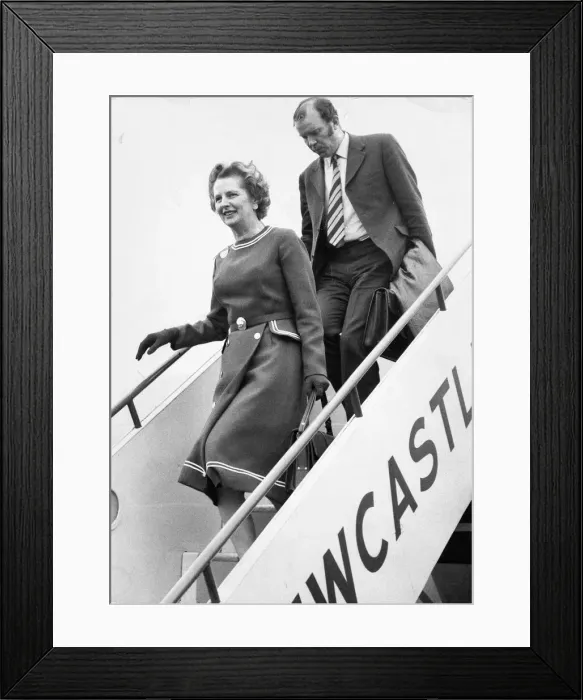 Framed Print : Margaret Thatcher arrives at Newcastle Airport on route to a visit to Durham University Framed Print : Margaret Thatcher arrives at Newcastle Airport on route to a visit to Durham University