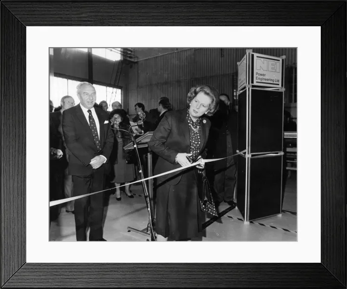 Framed Print : Margaret Thatcher visiting Gateshead NEI Power Engineering complex, cutting the ribbon