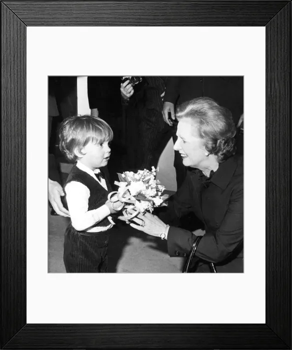 Framed Print : Margaret Thatcher arriving at the Three Tuns Hotel in Durham receiving a bouquet Framed Print : Margaret Thatcher arriving at the Three Tuns Hotel in Durham receiving a bouquet