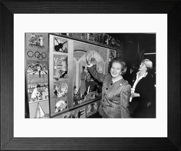 Framed Print : Margaret Thatcher with a mural display 27  /  07  /  88 circa