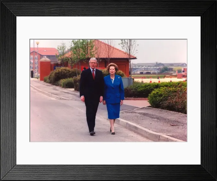 Framed Print : Margaret Thatcher and John Major walk in the wilderness at the Teesside Development Park