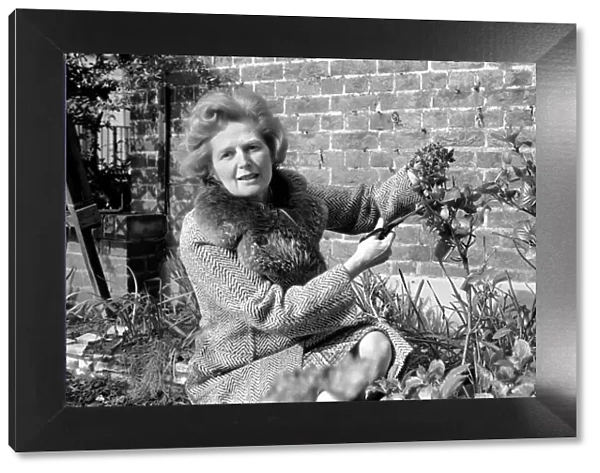 Mrs. Margaret Thatcher enjoying the sunshine in her front garden of her London Home