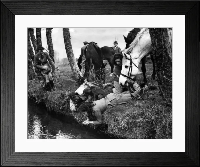 Framed Print : After the horses have drunk from the swift roadside stream the riders quench their thirst Framed Print : After the horses have drunk from the swift roadside stream the riders quench their thirst