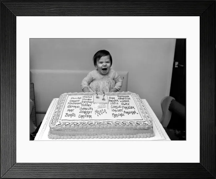 Framed Print : Maria Browns celebrates her first birthday. Marias father, a boxing enthusiast Framed Print : Maria Browns celebrates her first birthday. Marias father, a boxing enthusiast