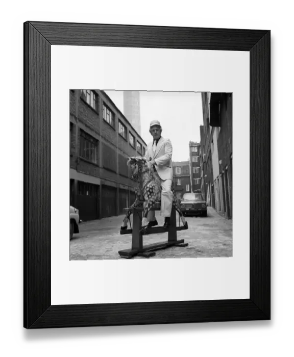 Framed Print : Wrestler Jackie Pallo poses with a rocking horse. February 1975 75-01087 Framed Print : Wrestler Jackie Pallo poses with a rocking horse. February 1975 75-01087