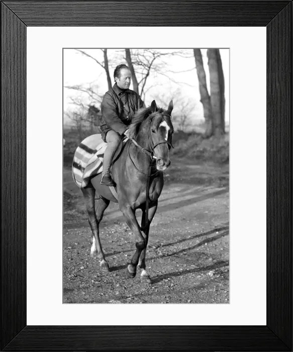 Framed Print : Trainer Peter Walwyn with his horse Grundy pictured at his Lambourne (Berks) stables Framed Print : Trainer Peter Walwyn with his horse Grundy pictured at his Lambourne (Berks) stables