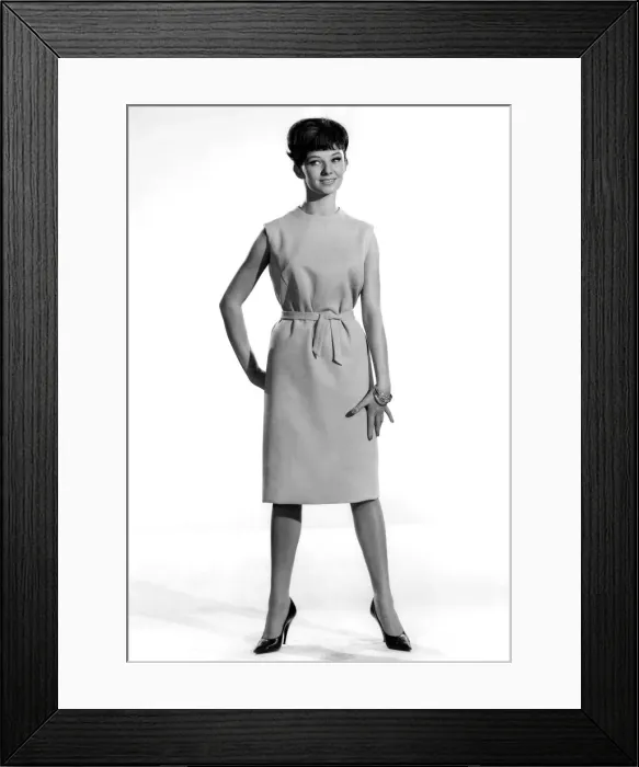 Framed Print : Model Merriel Weston wearing a sleveless three quarter length dress with belt Framed Print : Model Merriel Weston wearing a sleveless three quarter length dress with belt