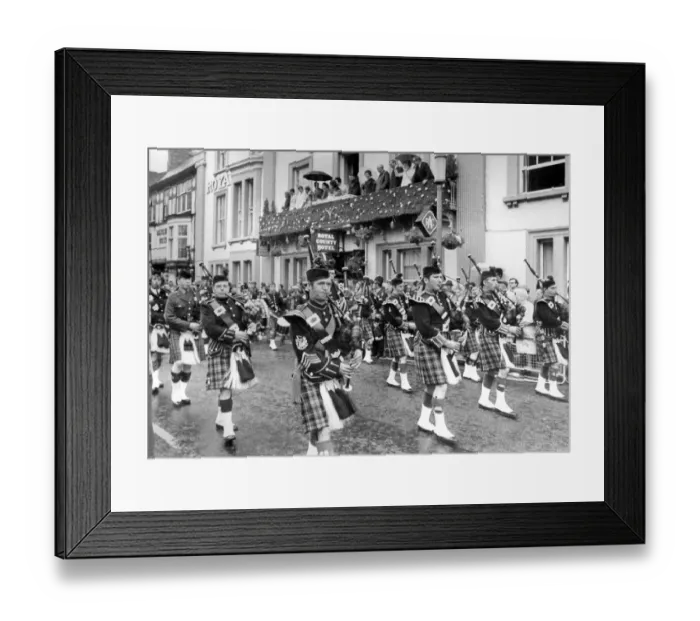 Framed Print : Durham Miners Gala - A pipe band leading the Houghton Lodge during the march