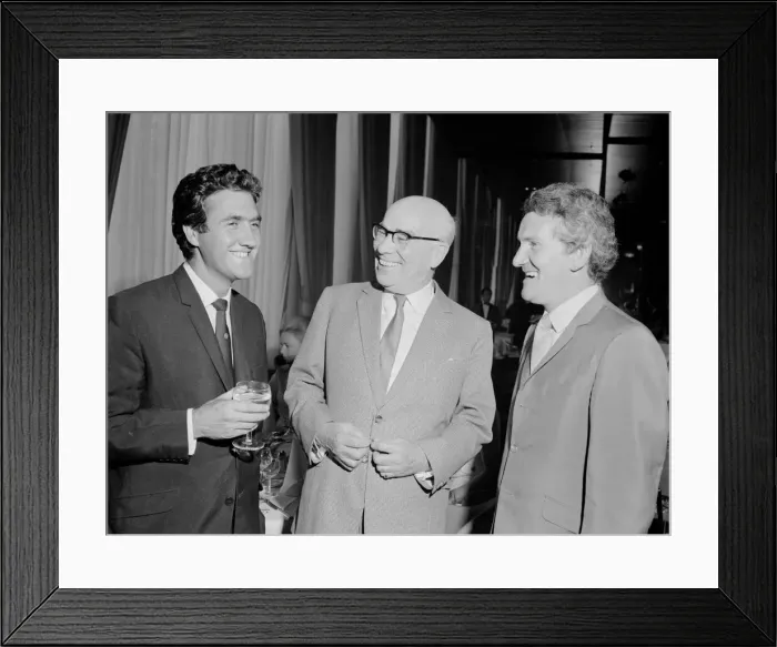 Framed Print : Brian Culcheth, Lord Donald Stokes & Johnstone Syer pictured together at drinks reception Framed Print : Brian Culcheth, Lord Donald Stokes & Johnstone Syer pictured together at drinks reception