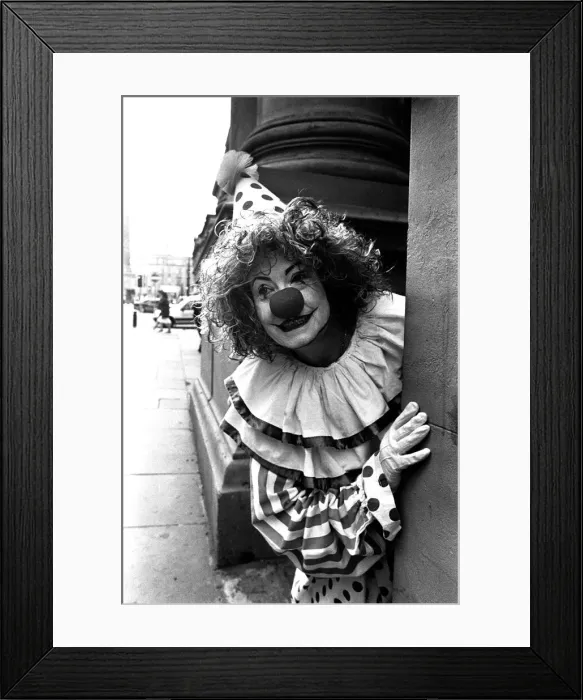 Framed Print : Actress Wendy Richard plays the clown in Newcastle in September, 1989