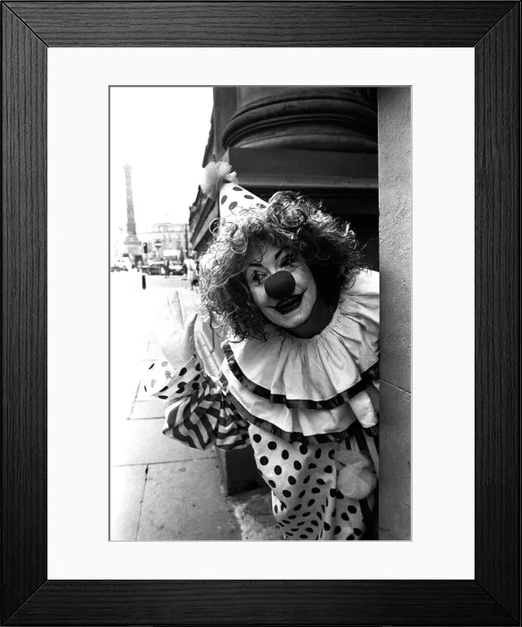 Framed Print : Actress Wendy Richard plays the clown in Newcastle in September, 1989 Framed Print : Actress Wendy Richard plays the clown in Newcastle in September, 1989