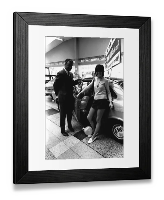 Framed Print : Actress Sally Geeson at Cowies car showroom in Sunderland in September 1970 Framed Print : Actress Sally Geeson at Cowies car showroom in Sunderland in September 1970