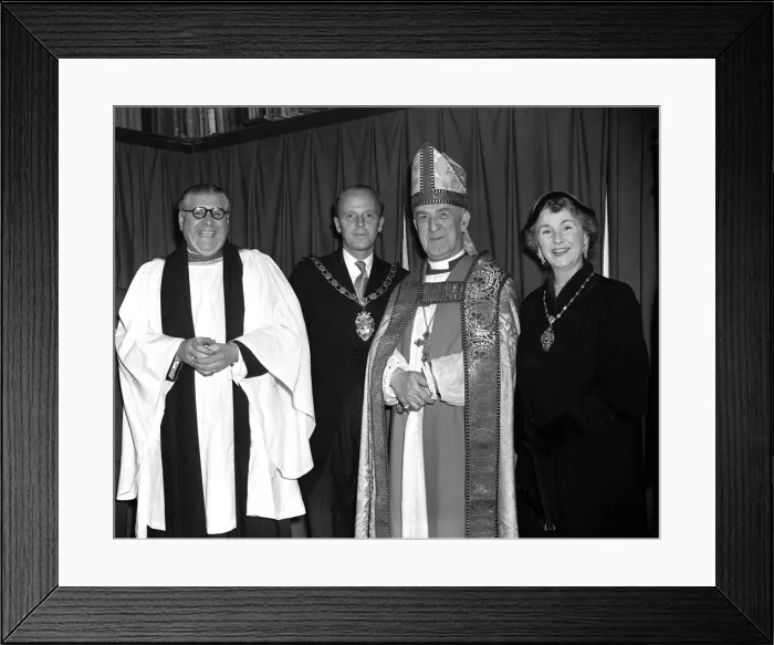 Framed Print : M. Parker (left) with the Archbishop of Canterbury and the then Mayor of Beckenham C Framed Print : M. Parker (left) with the Archbishop of Canterbury and the then Mayor of Beckenham C