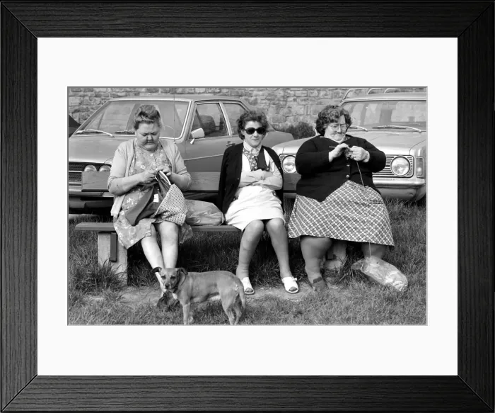 Framed Print : Three women with larger figures seen here knitting whilst their children play in a poorer Framed Print : Three women with larger figures seen here knitting whilst their children play in a poorer