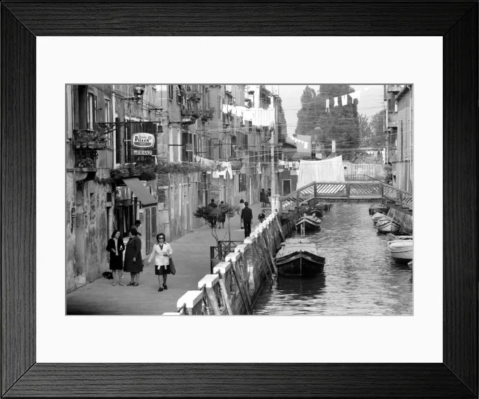 Framed Print : General scenes in Venice. Washing lines displaying their smalls stretch across one of Framed Print : General scenes in Venice. Washing lines displaying their smalls stretch across one of