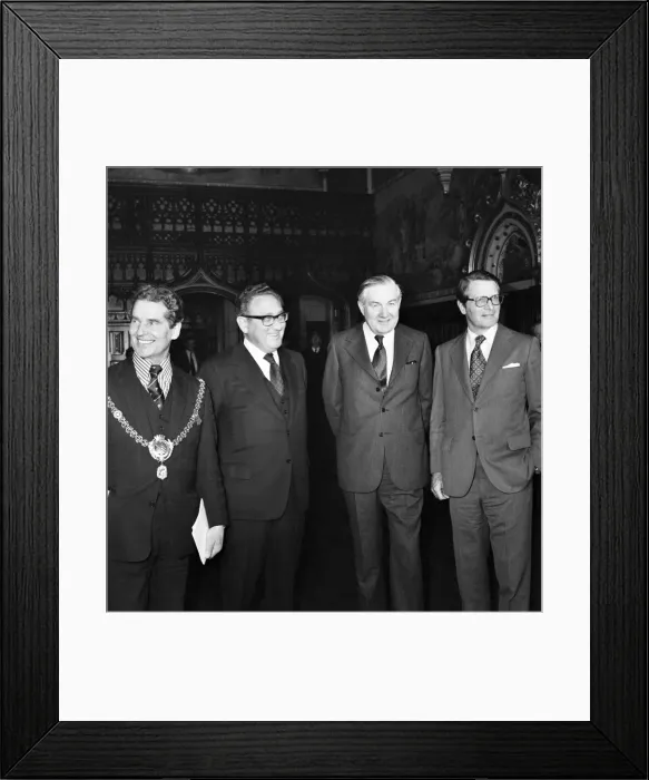 Framed Print : Freedom of Cardiff for Jim Callaghan. Dr Kissinger and wife and Mr Framed Print : Freedom of Cardiff for Jim Callaghan. Dr Kissinger and wife and Mr