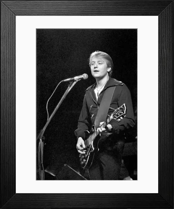 Framed Print : John Miles performing on stage at Bingley Hall, Staffordshire during the Daily Mirror Pop
