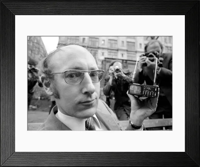 Framed Print : Worlds 1st pocket TV. : Sinclair Radionics. Managing Director of Sinclair Radionics, Mr