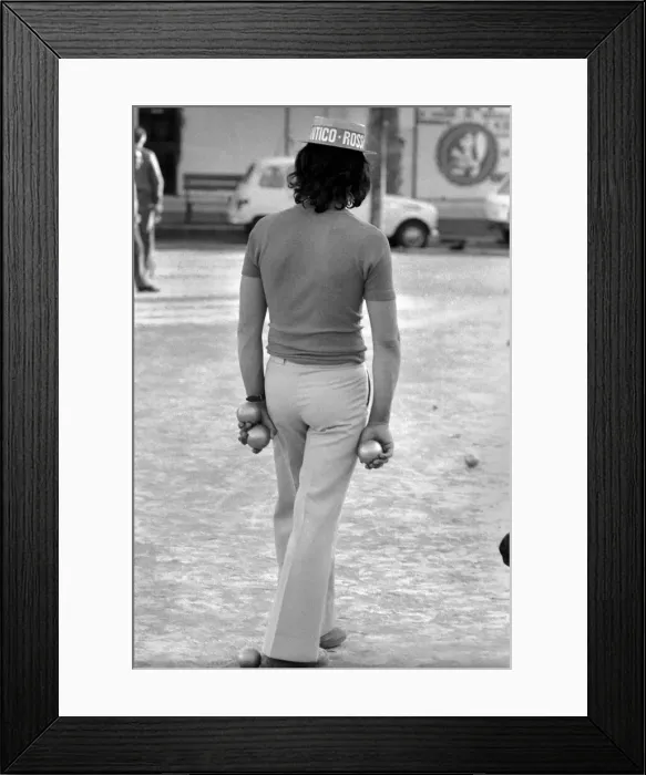 Framed Print : Frenchmen play Boules in the streets of Poussan, France. April 1975 75-2097-011 Framed Print : Frenchmen play Boules in the streets of Poussan, France. April 1975 75-2097-011