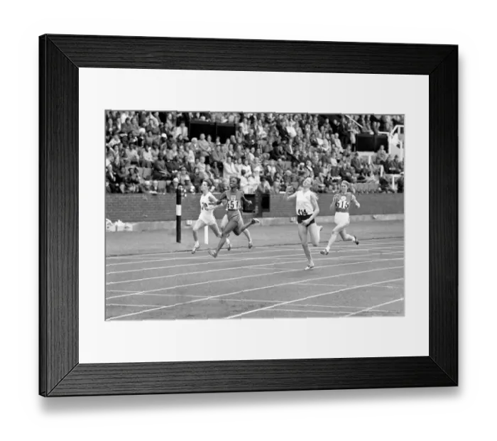 Framed Print : Commonwealth Games, Edinburgh: Athletics. Finish of womens 100 meters final. R. A Framed Print : Commonwealth Games, Edinburgh: Athletics. Finish of womens 100 meters final. R. A