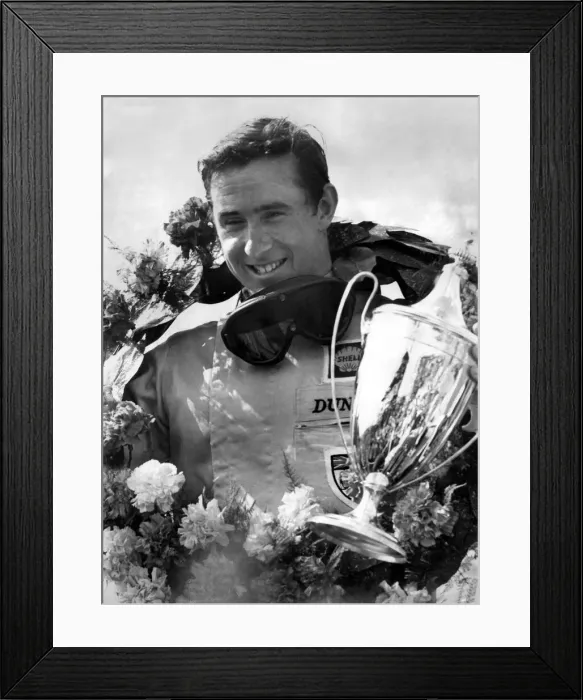 Framed Print : Motor racing at Silverstone. Jackie Stewart winner of the International Trophy Race seen