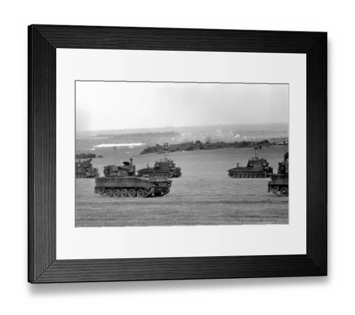 Framed Print : 50 years of Gunnery Anniversary: A rehearsal for the tanks with a round which hits