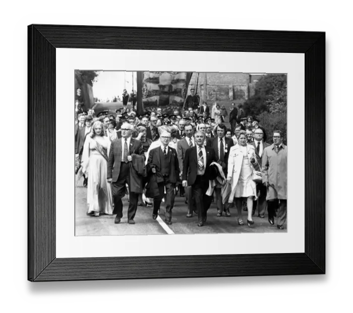 Framed Print : Bedlington Miners Picnic - Marchers are led to the Picnic ground by miners leader Joe Framed Print : Bedlington Miners Picnic - Marchers are led to the Picnic ground by miners leader Joe