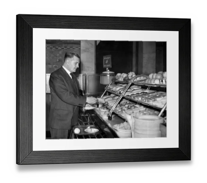 Framed Print : New cafeteria at Victoria Station, Manchester. October 1952 P007997 Framed Print : New cafeteria at Victoria Station, Manchester. October 1952 P007997