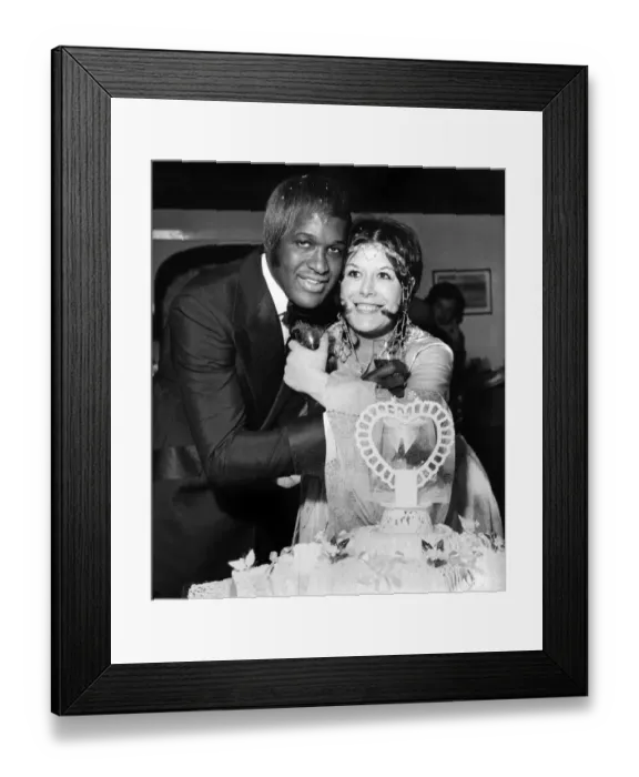 Framed Print : Singer Lovelace Watkin seen embracing his new bride Anna Maria Fitzsimmons who is Framed Print : Singer Lovelace Watkin seen embracing his new bride Anna Maria Fitzsimmons who is