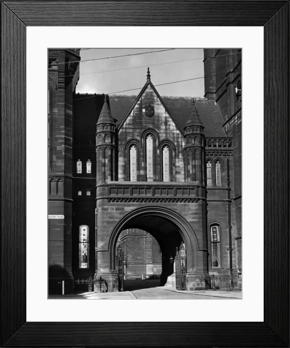 Framed Print : Manchester University showing the Oxford Road entrance, Greater Manchester. May 1951 Framed Print : Manchester University showing the Oxford Road entrance, Greater Manchester. May 1951