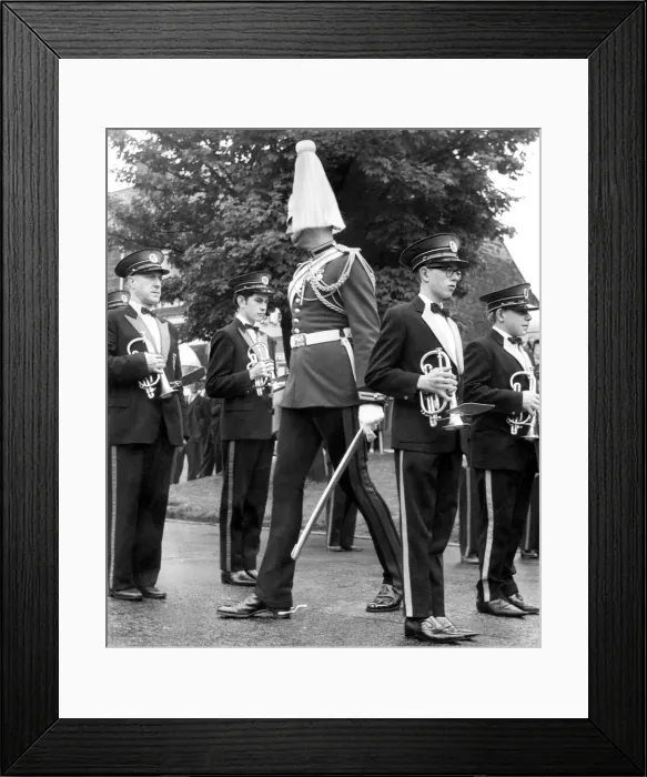 Framed Print : Bedlington Miners Picnic - Members of Backworth Colliery Band are inspected by Corporal